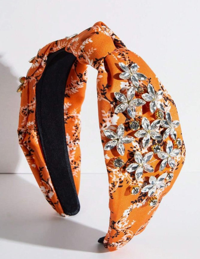 Bohemian Floral Jewelled Knot Headband