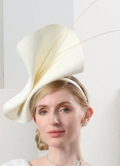 Sculptural Ivory Sinamay Fascinator with Elegant Quills