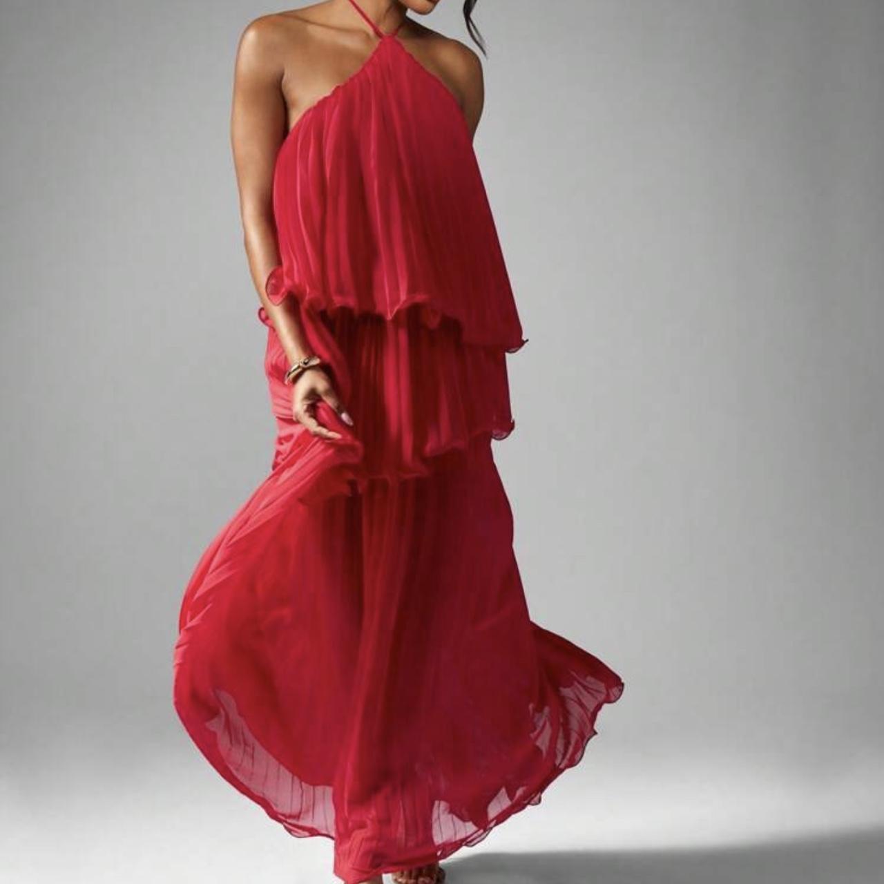 Ruffled Georgette Maxi Halter Dress