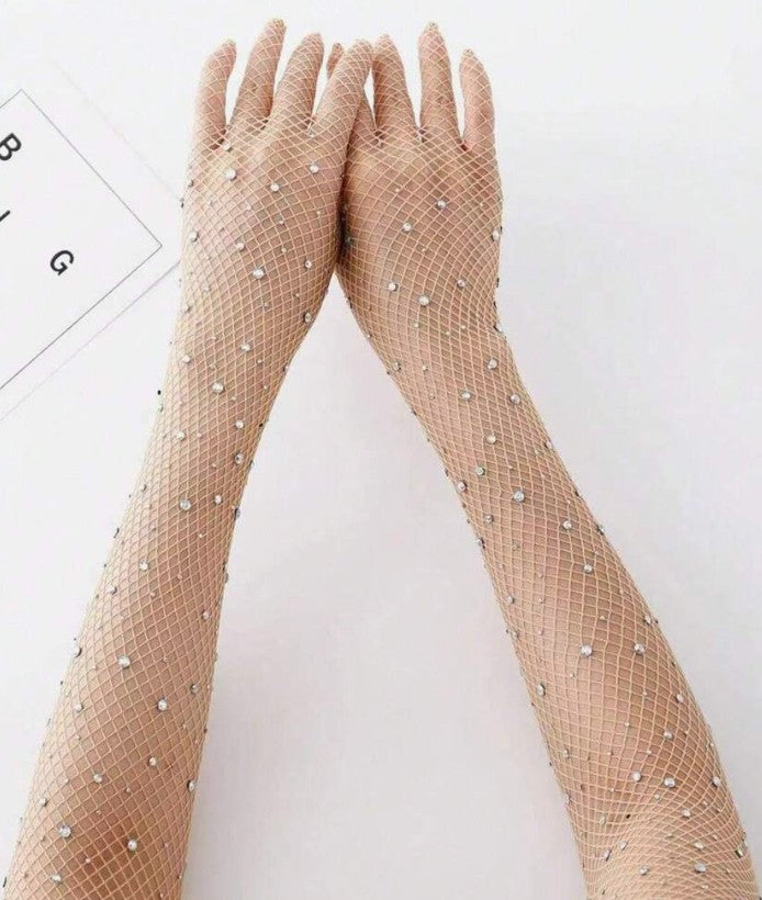 Rhinestone and Mesh Gloves